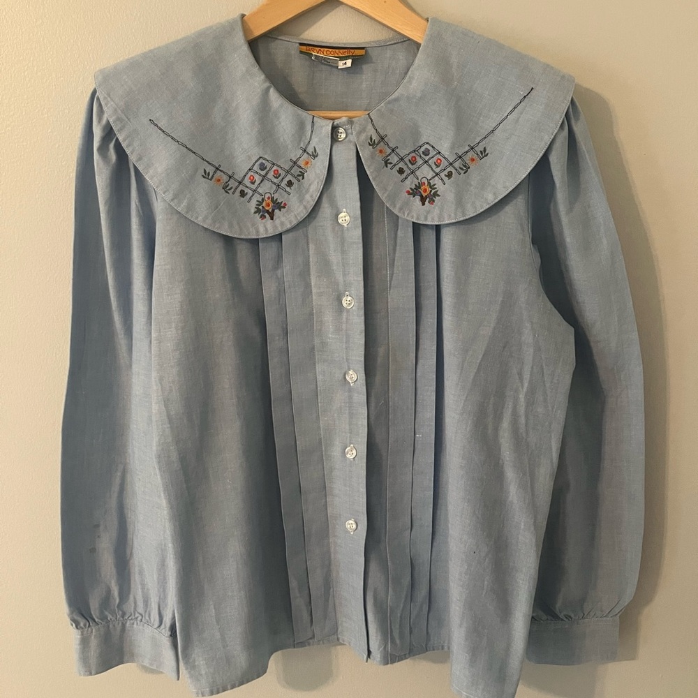 Bryn Connelly Vintage Light Blue Embroidered Blouse